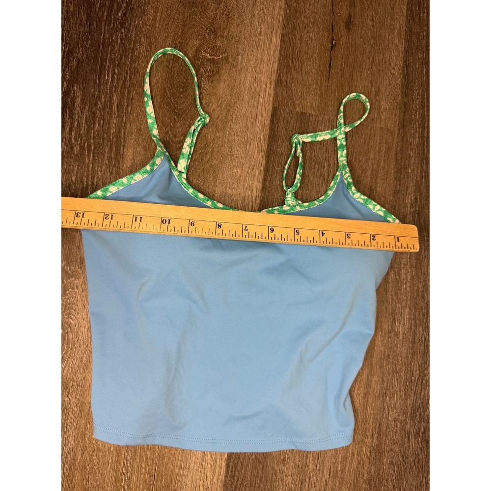 Roller Rabbit Blue Tankini Swimsuit Top XS Green Trim Lace Up Back bathing suit - Picture 5 of 10